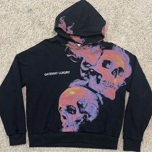 Gateway Luxury Hoodie Skull Graphic Men’s Large Black Pink Purple Streetwear 💀